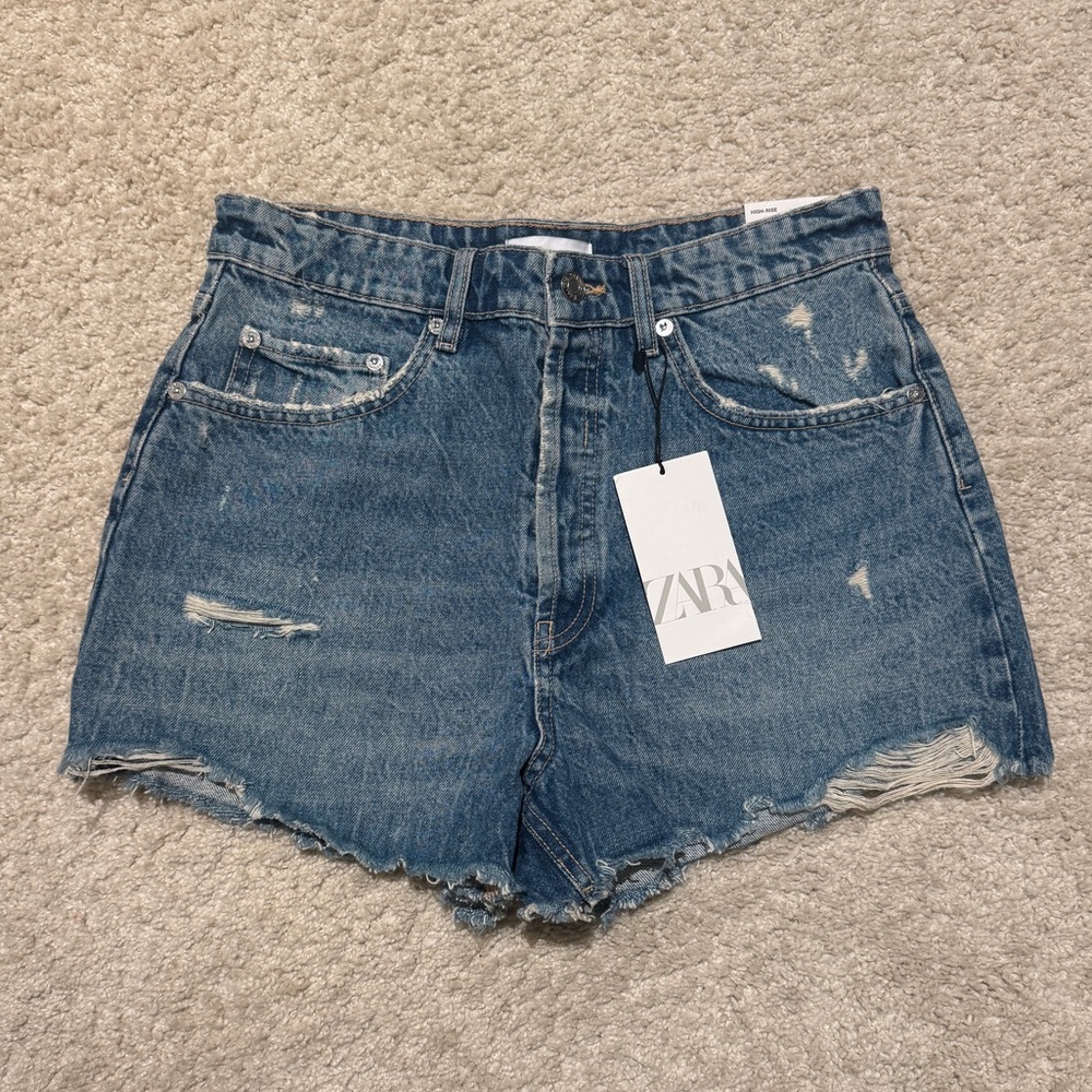 Zara Women's Distressed Blue Jean Shorts